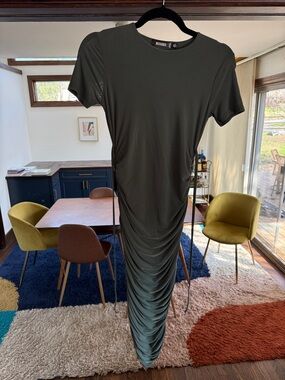 Missguided olive green Ruched Side-Tie Maxi Dress